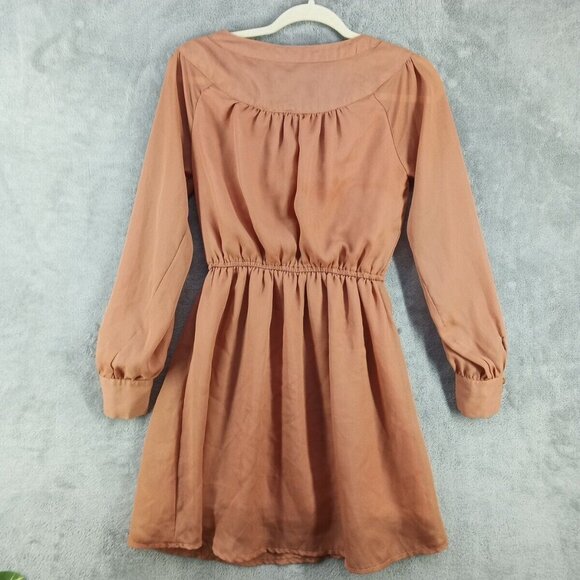 LOVELY GIRL Dress MEDIUM (8-10) Women Pullover Burnt Orange Tie Lightweight - Picture 10 of 13